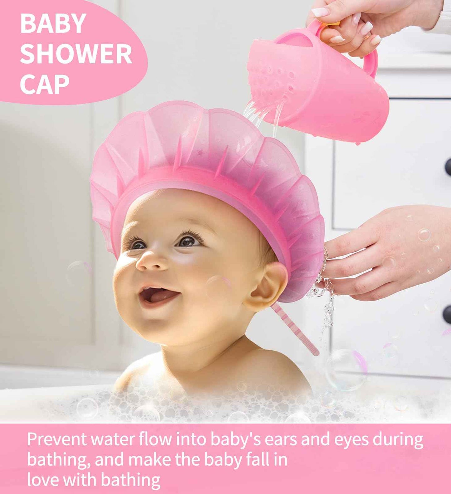kair Baby Kids Shower Cap Soft Adjustable Silicone Toddler Bath Visor Children Hair Washing Hat Keep Water Out of Eyes & Ears Head Circumference 12.5"-19" (Pink, Less Than 24 Months)