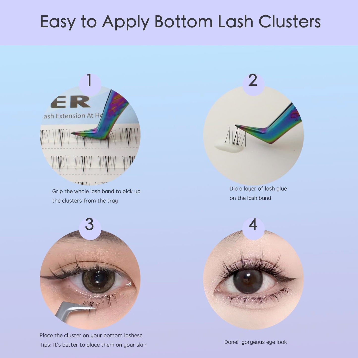 DAODER Lash Clusters Bottom Lash Extension Natural Look 96pcs Lower Eyelash Extension with Clear Band Soft Light Under Eye Individua Lashes Pack for DIY At Home(Bottom Lashes Kitten)