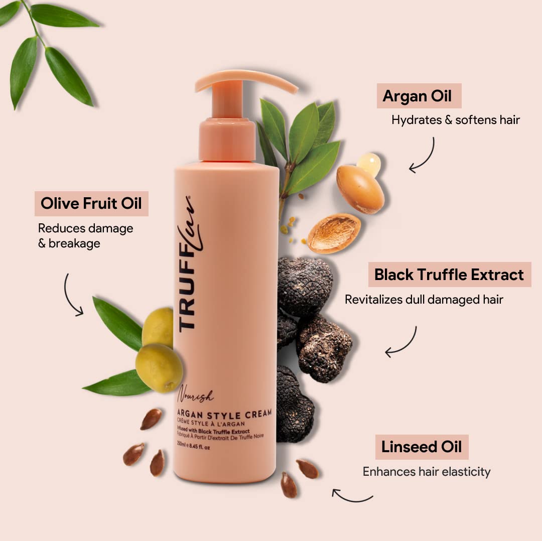 TruffLuv | Nourish Collection Argan Style Cream, Infused with Black Truffle Extract, Hydrating Styling Cream, Conditions and Smooths Hair, Anti-Frizz, Paraben Free, Sulfate Free, 16.9 Fl Oz