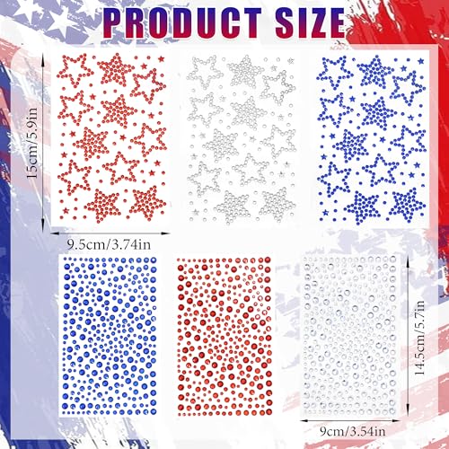 4th of July Star Face Gems - 6 Sheets Self-Adhesive Rhinestones