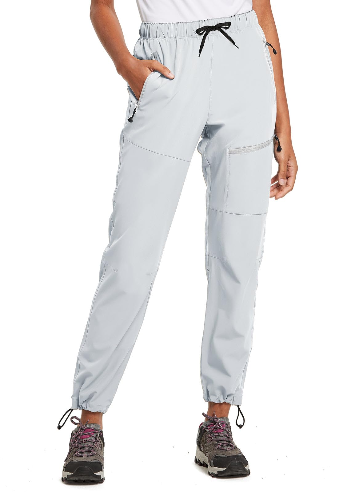 BALEAF Women's Petite Hiking Pants Lightweight Quick Dry Water Resistant Cargo Pants 27'' Inseam for All Seasons Cool Gray Size S