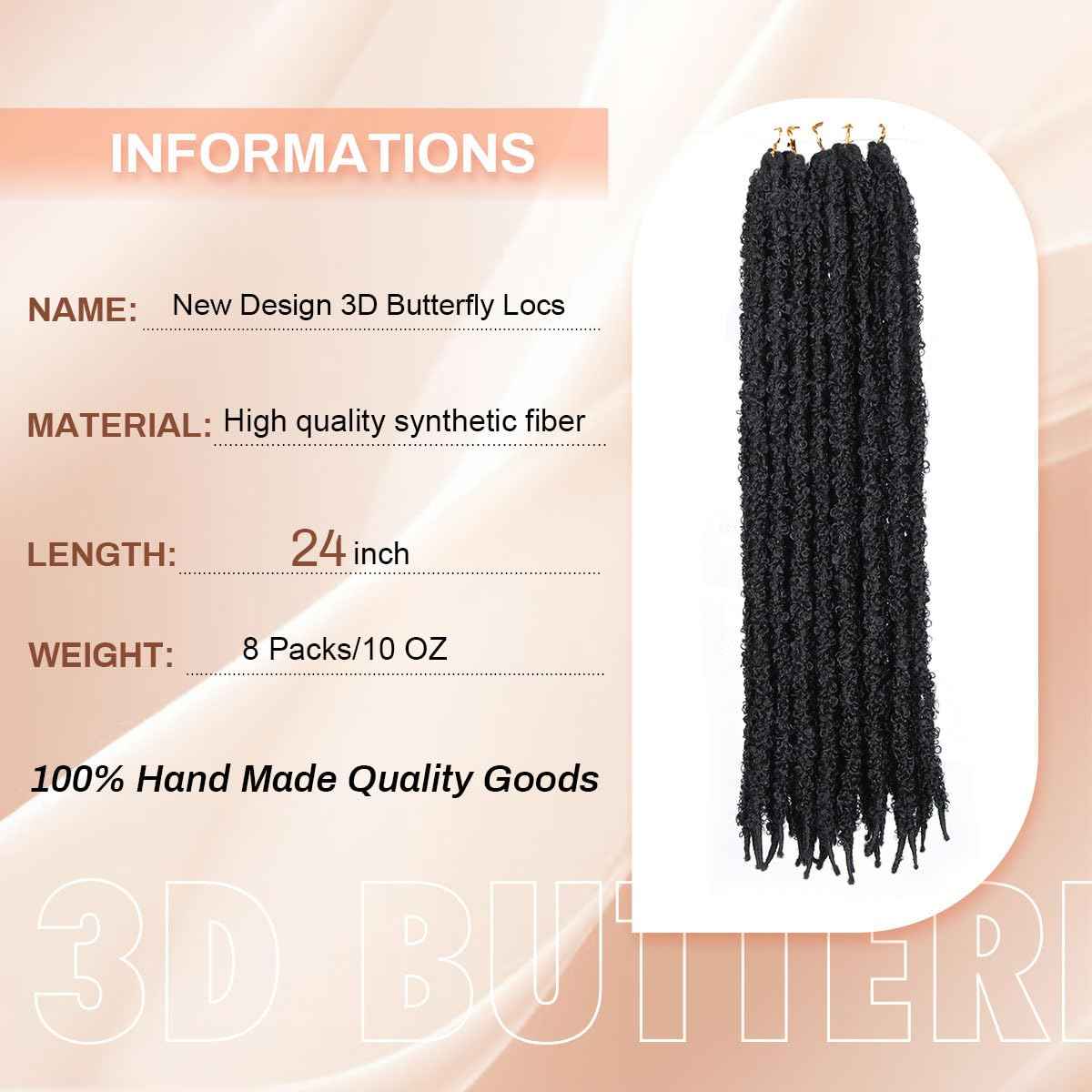 24 Inch Distressed Butterfly Locs Crochet Hair, 8 Packs Thick Distressed Locs Crochet Hair Long Black Butterfly Jumbo Loc Pre Looped Light Weight(24Inch - 8Pack, 1B)