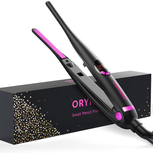 ORYNNE Small Flat Irons for Short Hair, 5s Ultra Fast Heat Up Pencil Flat Iron, Negative Ions Mini Flat Iron for Edges, 3/10'' Travel Mini Hair Straightener with Digital Temp Control, Easy to Use