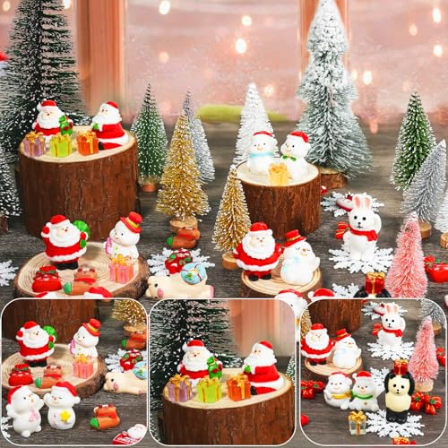 Warmtree 80PCS Christmas Miniature Figurines, Mini Resin Christmas Ornaments Mini Trees Mini Christmas Figures Snowman Santa Clause Ornament for DIY Christmas Decor Fairy Garden and Snow Globes