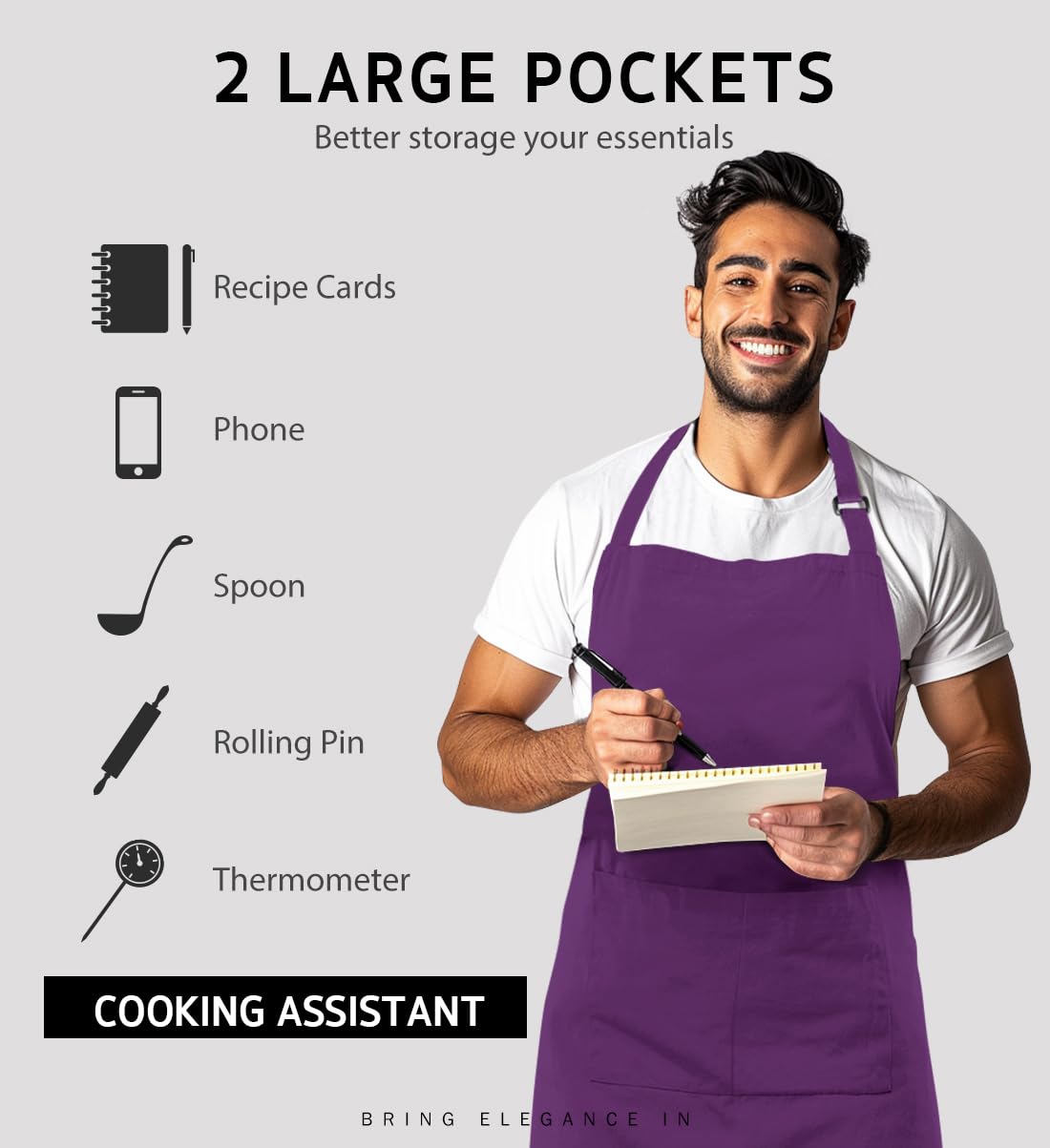 Syntus 2 Pack Adjustable Bib Apron Waterdrop Resistant with 2 Pockets Cooking Kitchen Aprons for BBQ Drawing, Women Men Chef, Purple