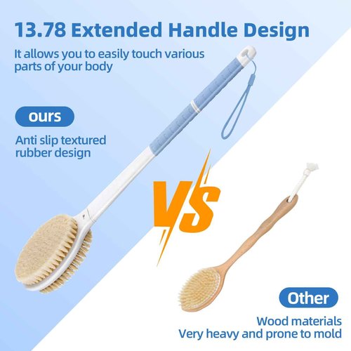 Bath Brush Long Handle for Shower, Back Scrubber for Shower, Non-Slip Long Handled Shower Back Brush, Shower Brush for Cleaning Body Exfoliate (Blue)