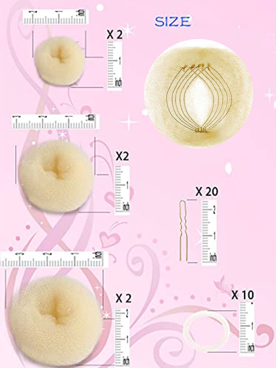 Hair Bun Maker，Hair Doughnut Shaper（ 2 Small,2 Medium,2 Large ）Hair Doughnut Sock Bun For Girl (Golden)