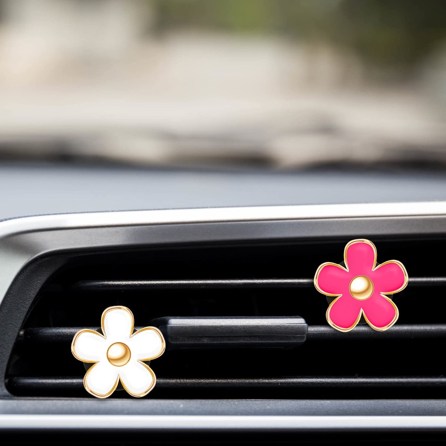 6 Pcs Daisy Flower Air Vent Clip Air Freshener Outlet Clip Car Air Conditioning Clip Charm Car Inter Decor(Red, White, Black, 3 cm, 3.3 cm)