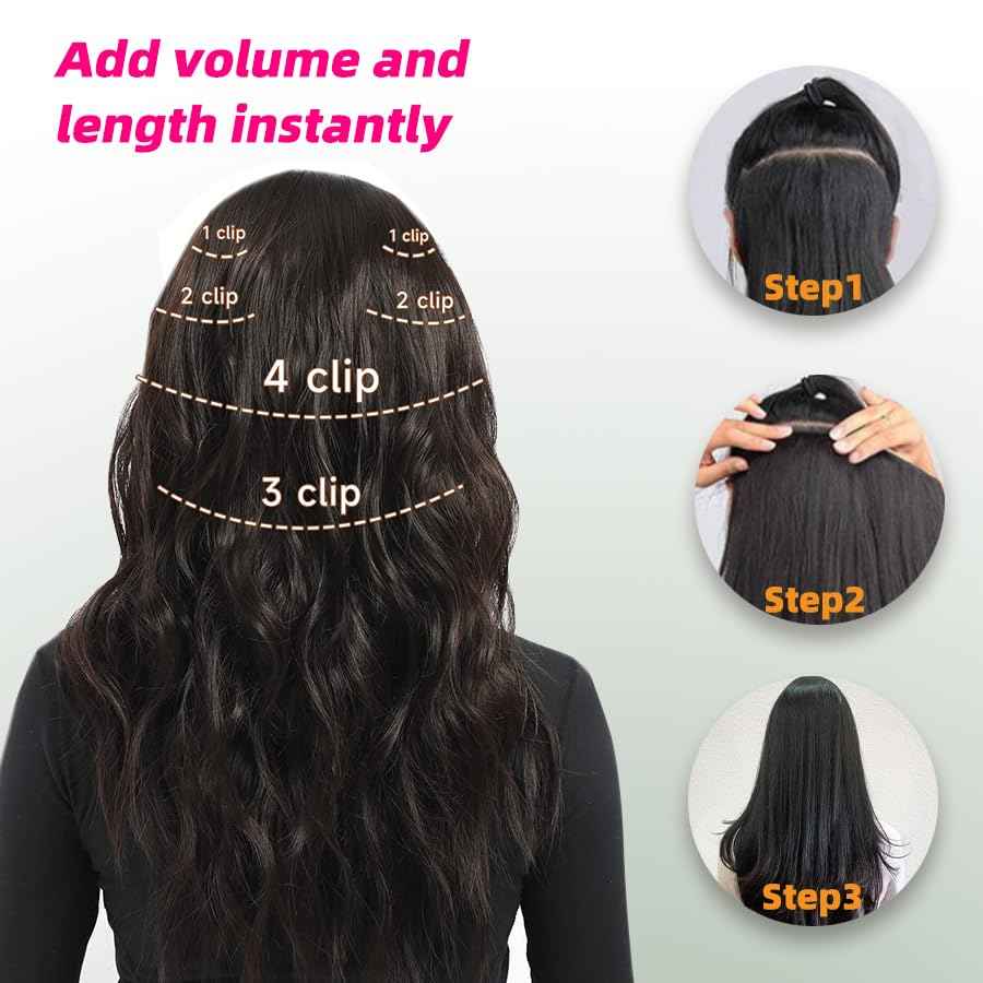 Straight Clip in Hair Extensions Real Human Hair, 7Pcs 12 Inch 80g Red Invisible Natural Soft Remy Human Hair Extension Clip ins, Double Weft Hair Extensions Real Human Hair for Women