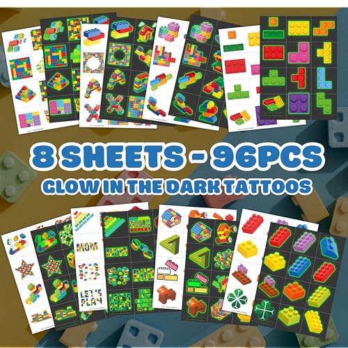 96PCS Building Block Temporary Tattoos for Kids Party Favors