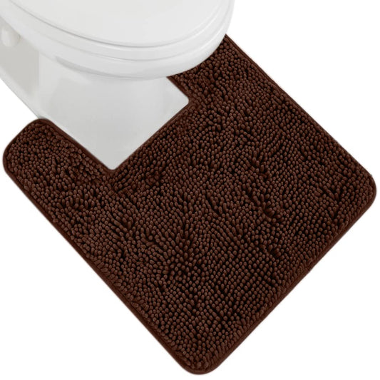 Gorilla Grip Plush Absorbent Shaggy Chenille Bath Rug Mat for Toilet Base with Rubber Backing, Machine Washable, Microfiber Bathroom Contour Mats for Toilets, Bath Room Decor, Square, 22.5x19.5, Brown