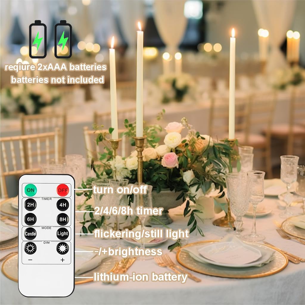 Jaoruizer 24Pcs Flameless Taper Candles,11in Battery Operated LED Taper Candles Flickering with Timer Electric Fake Candlesticks for Wedding Valentine's Day Christmas Party, (Batteries Not Included)