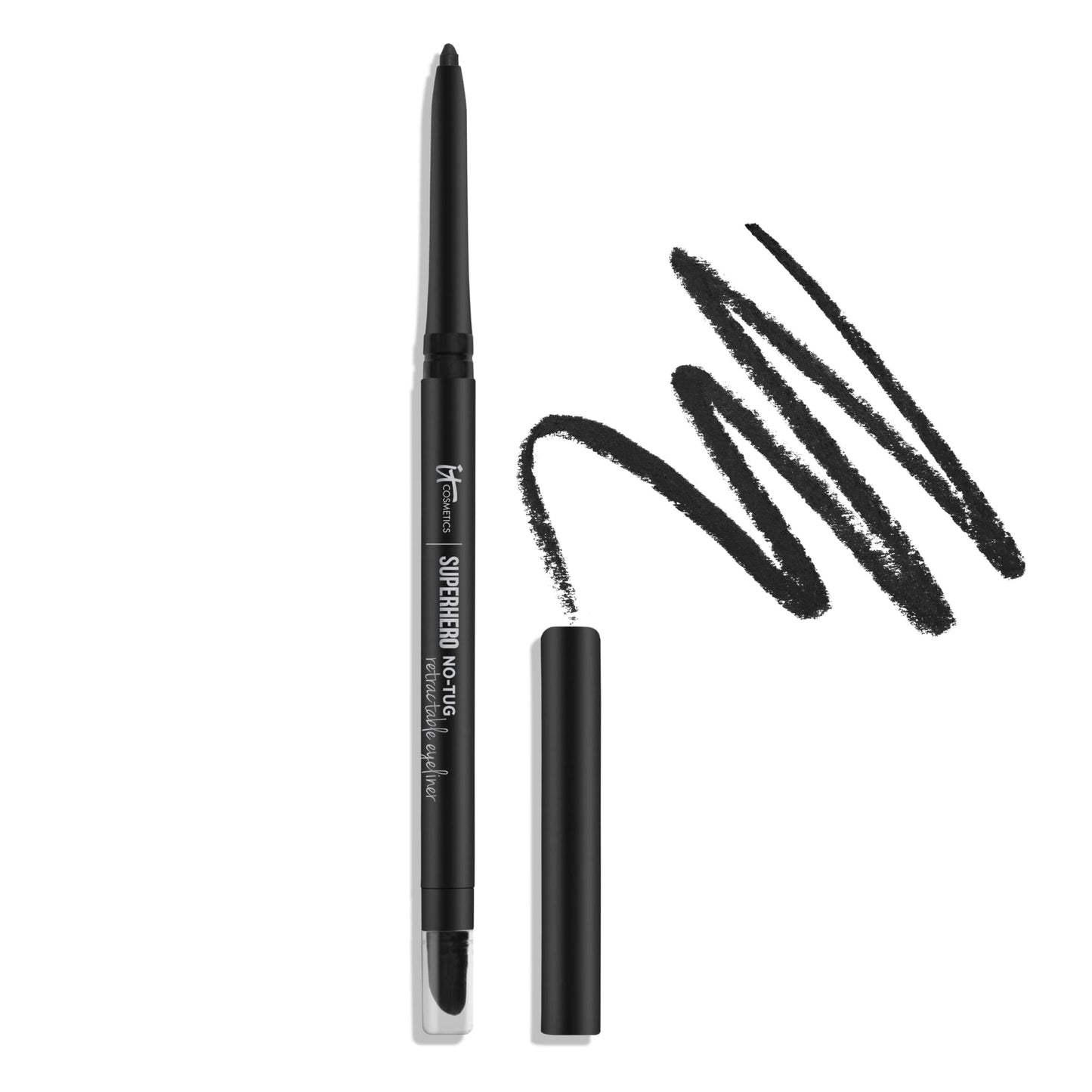 IT Cosmetics Superhero No-Tug Retractable Eyeliner, Black - All-Day Wear, Waterproof Formula Won’t Smudge - With Avocado Oil, Chamomile Extract, Vitamin E & Carnauba Wax - 0.008 oz