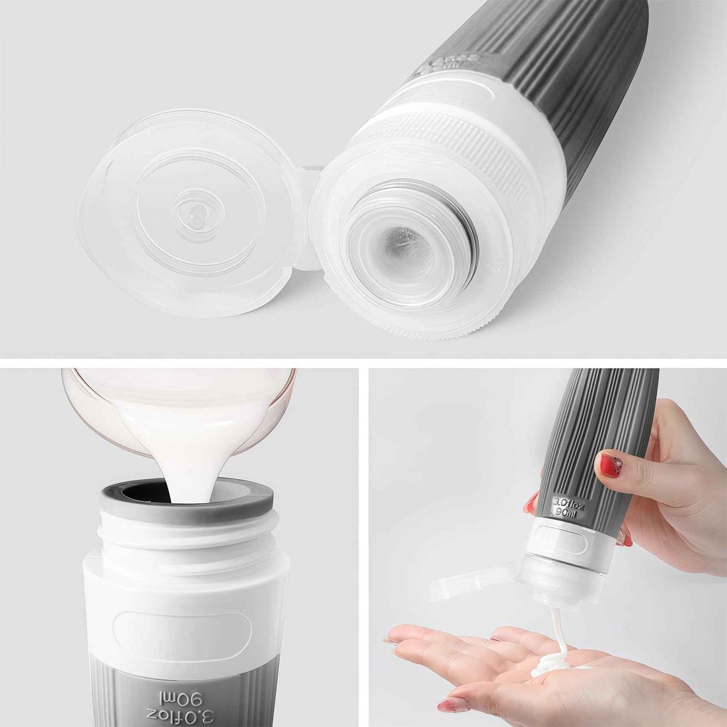 Travel Bottles for Toiletries, Leakproof Silicone Squeezable Cosmetic Liquids Bottles in Travel Size with Clear Bag, TSA Approved Refillable Cosmetic Container Kits for Shampoo and More (Blue)