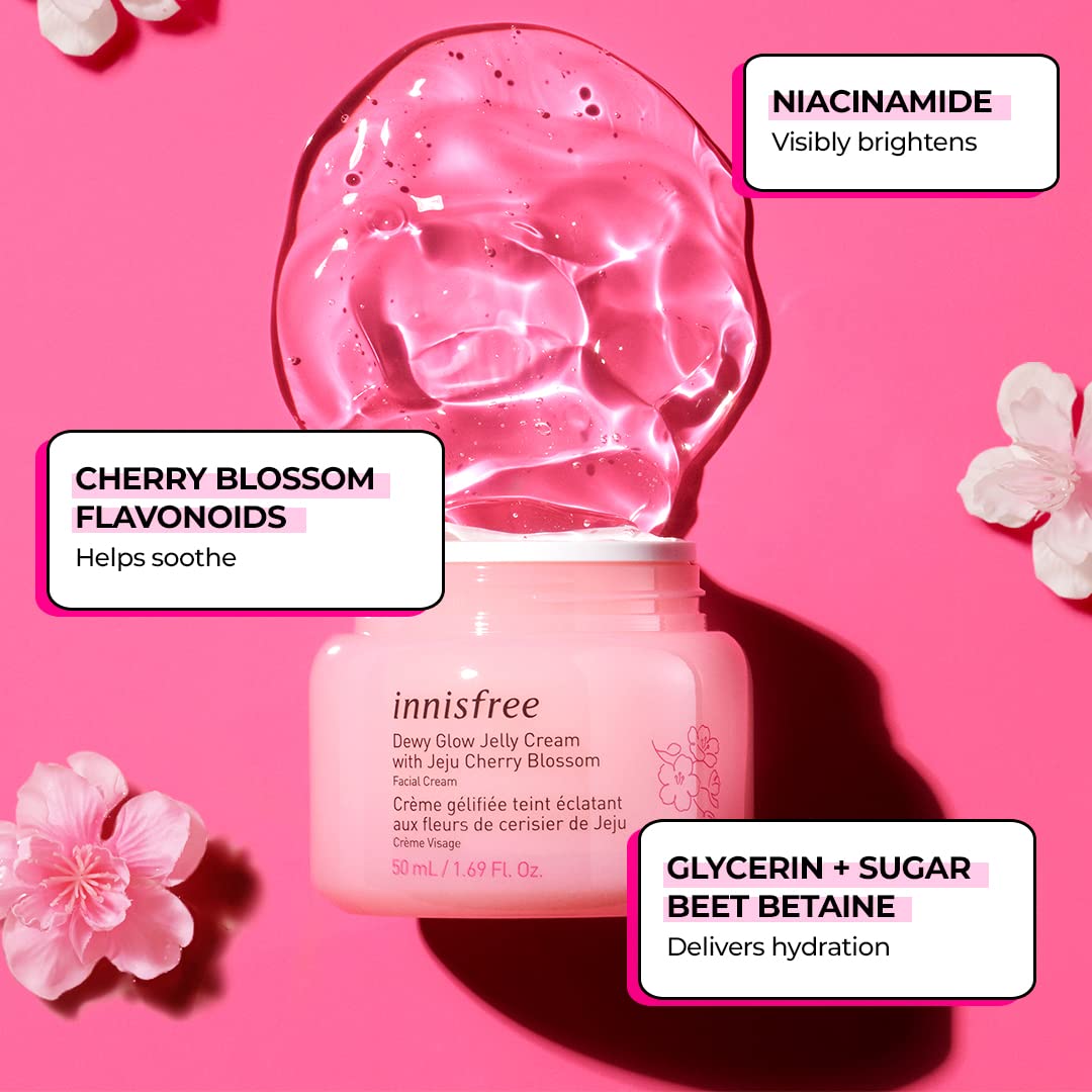 innisfree Cherry Blossom Glow Jelly Cream with Niacinamide for Smooth, Glowing Skin, Korean Skincare Hydrating Moisturizer