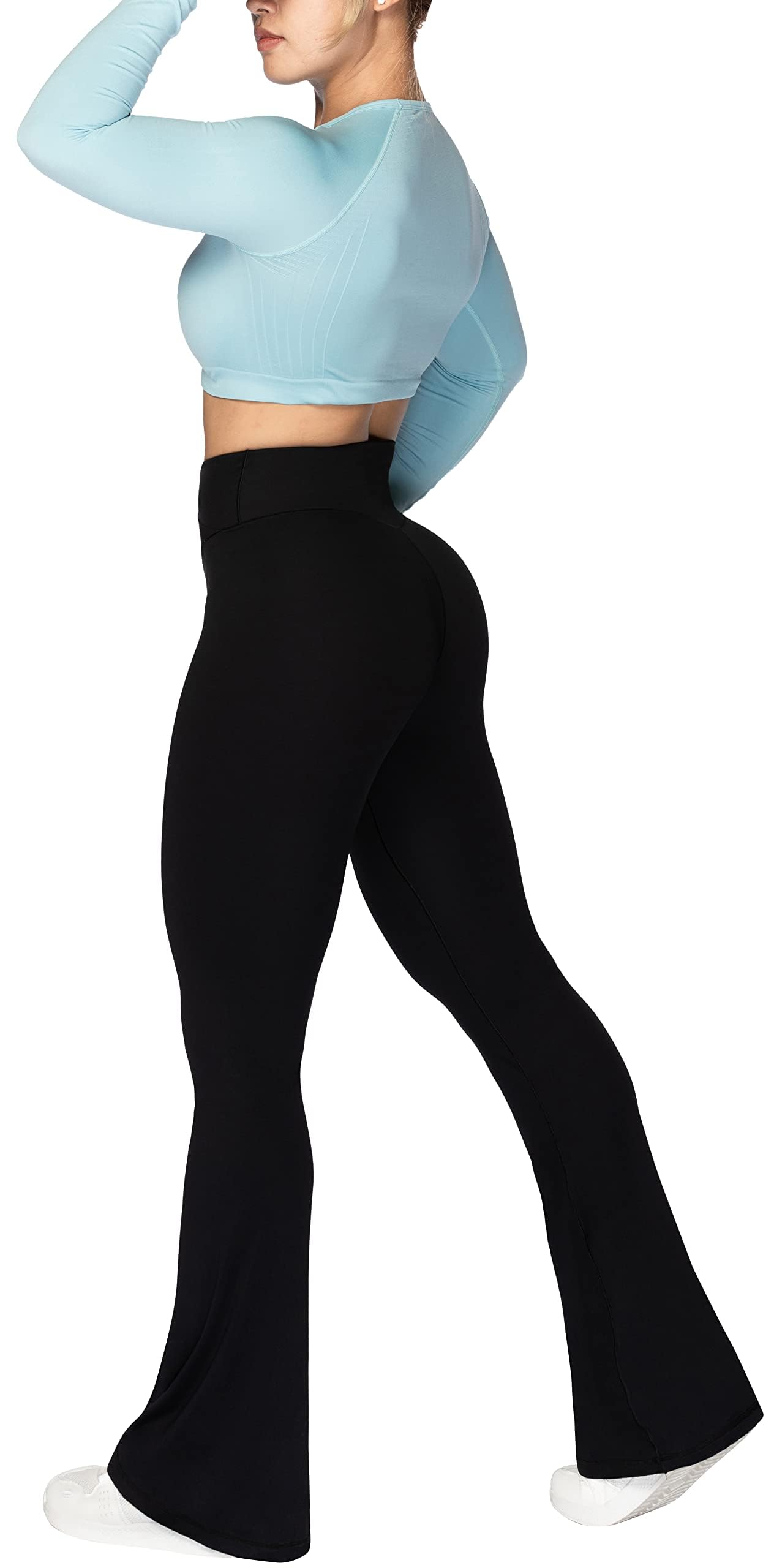 Sunzel Flare Leggings, Crossover Yoga Pants for Women with Tummy Control, High-Waisted and Wide Leg 34" Black X-Small