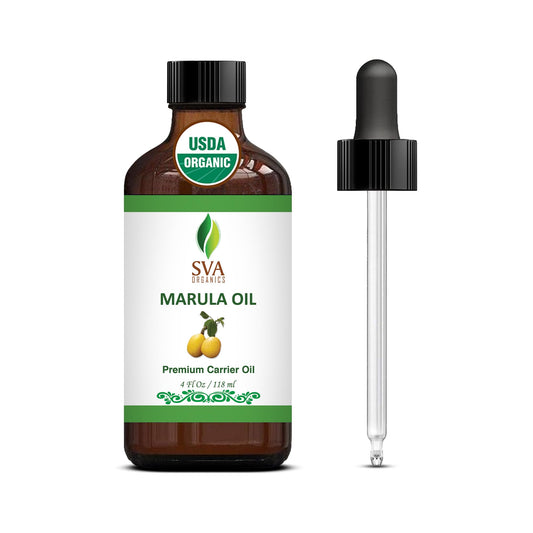 SVA Marula Seed Oil Organic - 4 Fl Oz – 100% Natural Cold Pressed Organic Marula Oil - for Face, Skin Care, Hair Care, Scalp Massage & Body Massage – Carrier Oil with Dropper