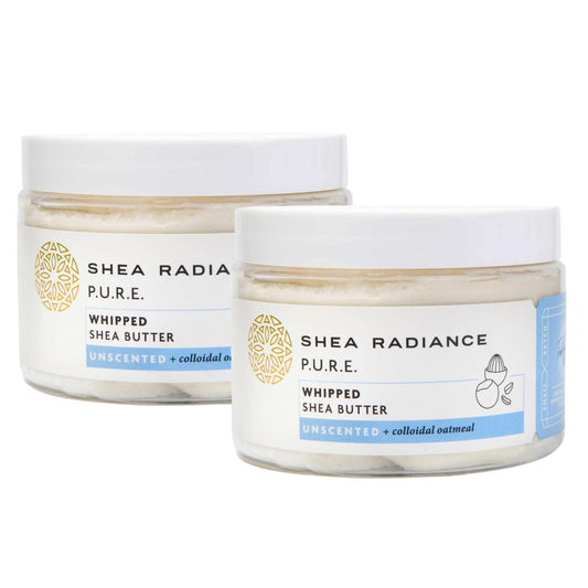 Shea Radiance Whipped Shea Butter w/Colloidal Oatmeal - Blended w/Skin-Soothing Oatmeal & Moisturizing Rice Bran Oil | Unscented 7 oz (Pack of 2)