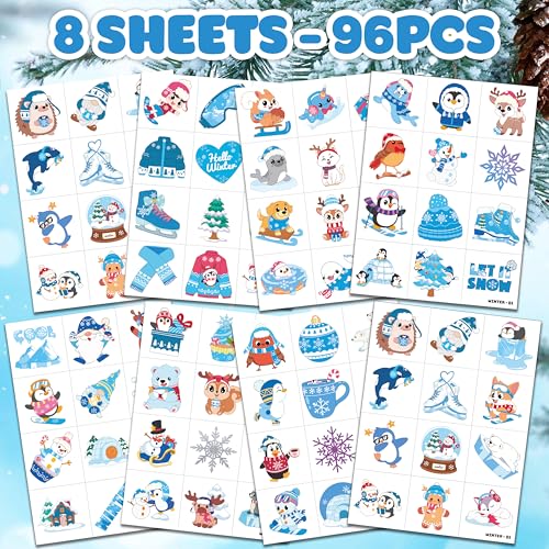 96 Snowflake Temporary Tattoos for Kids - Winter Party Favors