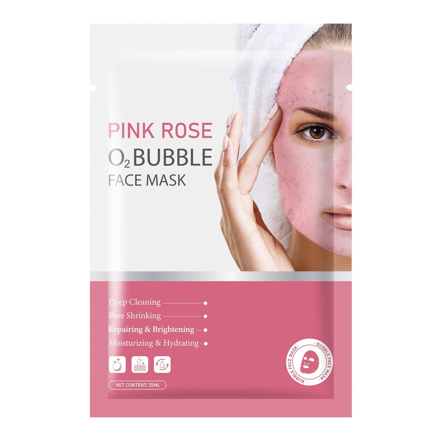 IREV 10 Pack Pink Rose O2 Bubble Face Masks Sheet, Bubble Facial Mask, Foaming Face Mask, Purifying Facial Mask for Acne and Pores, Moisturizing Spa Face Masks Skincare Gifts