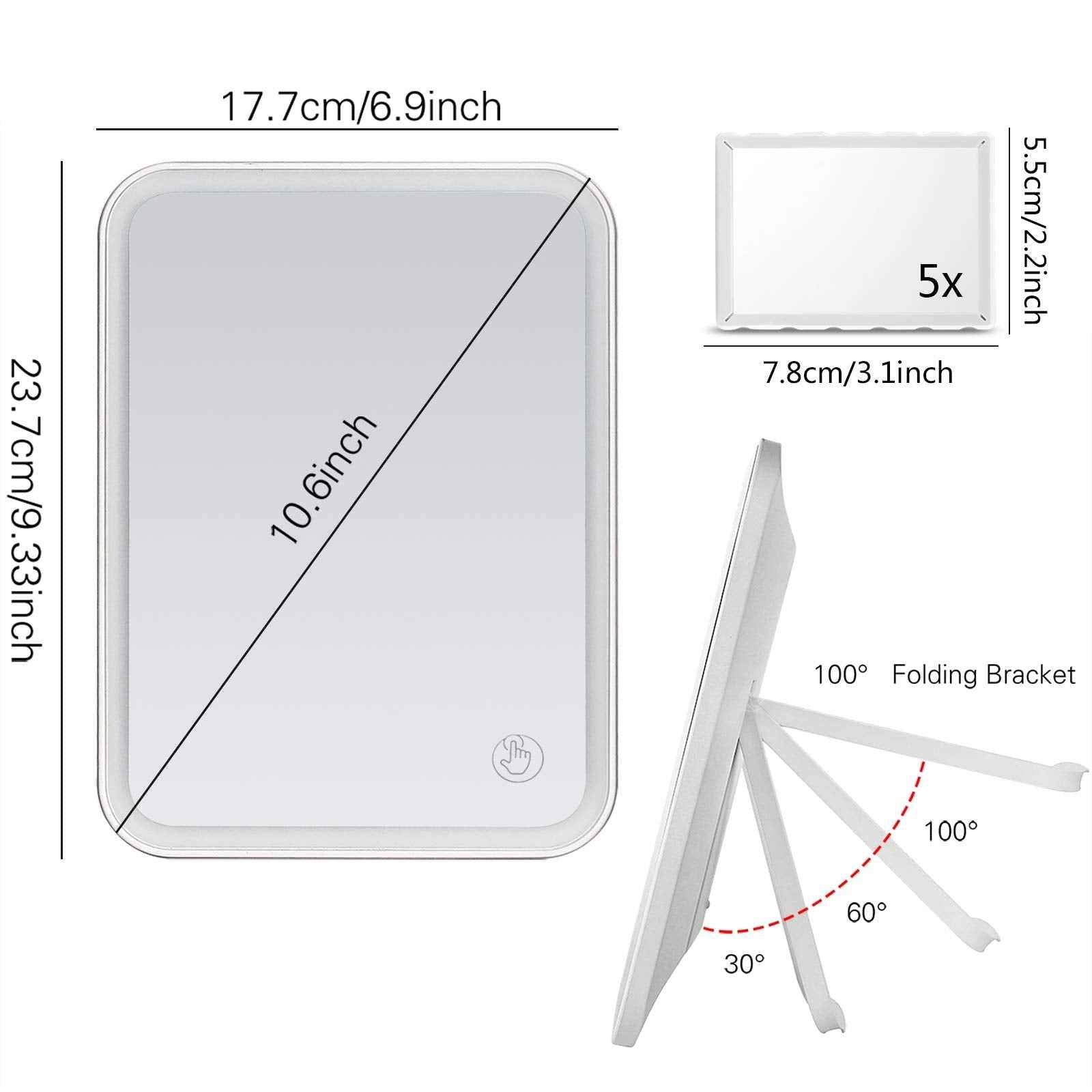 KOOKIN Lighted Vanity Makeup Mirror with Lights 3 Color Lighting Modes Rechargeable Touch Screen Adjustable Tabletop Wall Hanging Led Light Up Mirror with Mini 5X Hand Mirror