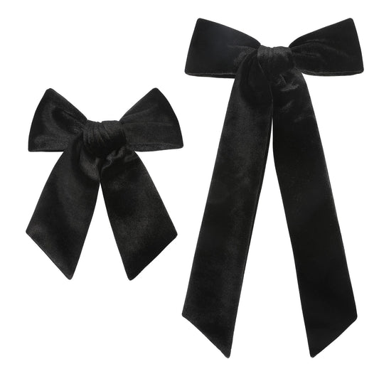 Large Velvet Ponytail Bows in 2 Sizes (5" & 3.5") - Soft Alligator Clip Hair Accessories for Toddler Girls and Little Kids - Black