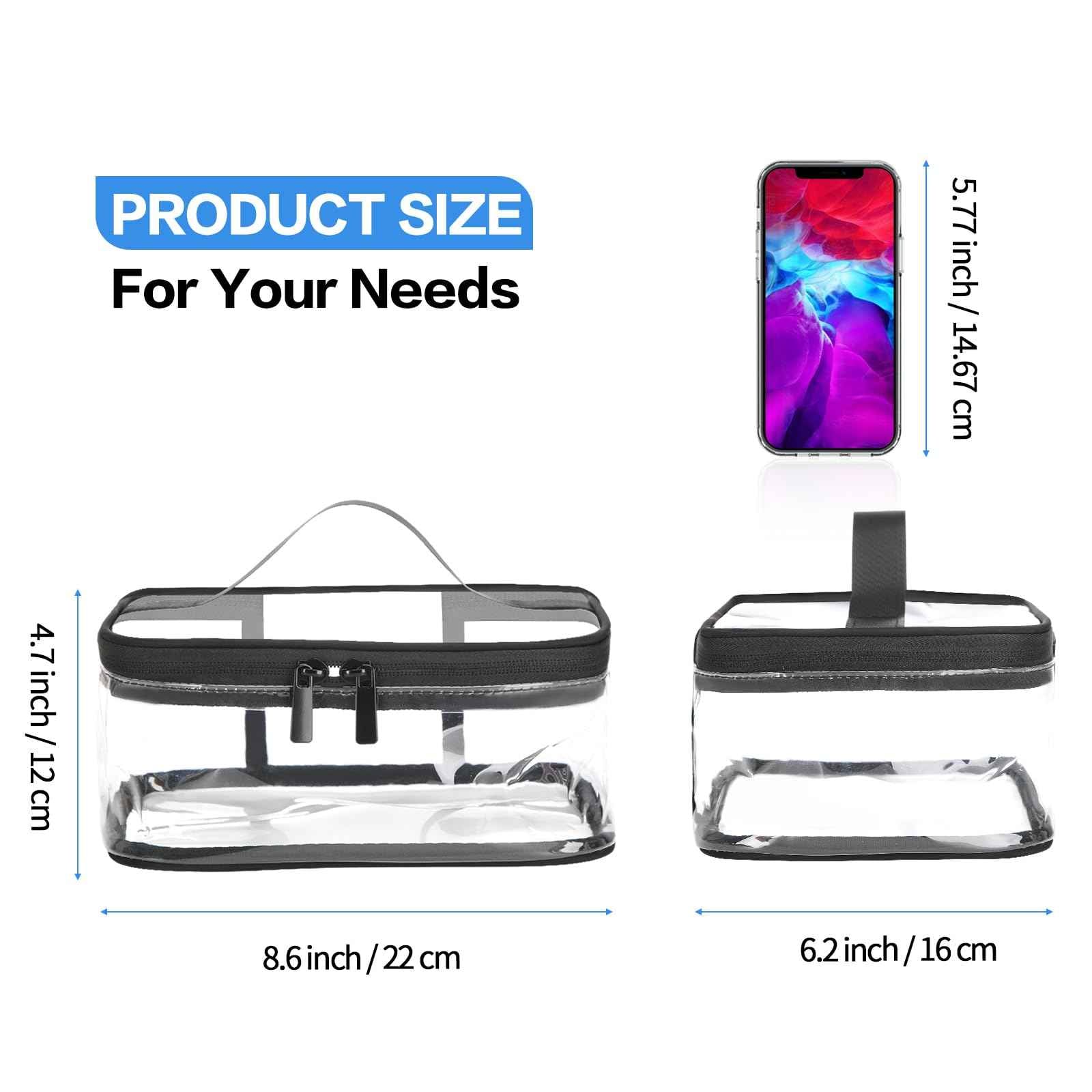 HAOGUAGUA 2 Pieces Clear Makeup Bags Cosmetic Toiletry Bags for Traveling, Waterproof Travel Transparent TSA APPROVED Carry On Airport Airline Compliant Bag (2 PIECES BLACK)
