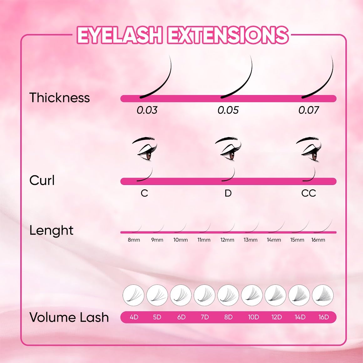 ROSE GIRL Loose Promade Fans - Natural Look Handmade Volume Eyelashes From 3D To 16D - C CC D DD Curl - False Lashes Extensions - Thickness 0.03~0.1 mm - 8~20 mm Length (10D-0.03-D (9mm))