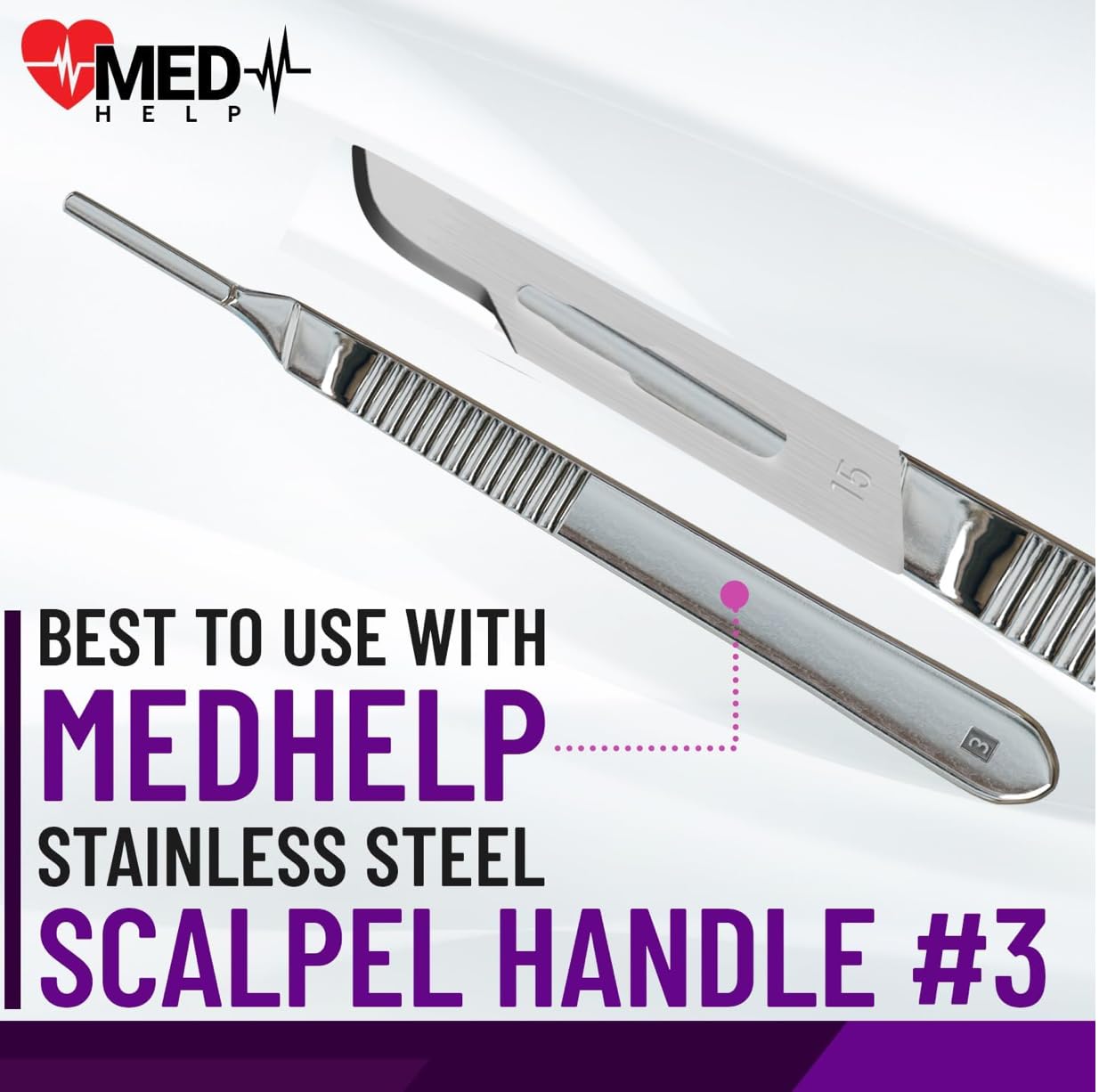 MedHelp Disposable Scalpel Blades #15 Pack of 100, Size 15 Surgical Blades, High Carbon Steel Dermaplane Blades. Individually Wrapped Scapel Blade, Sterile