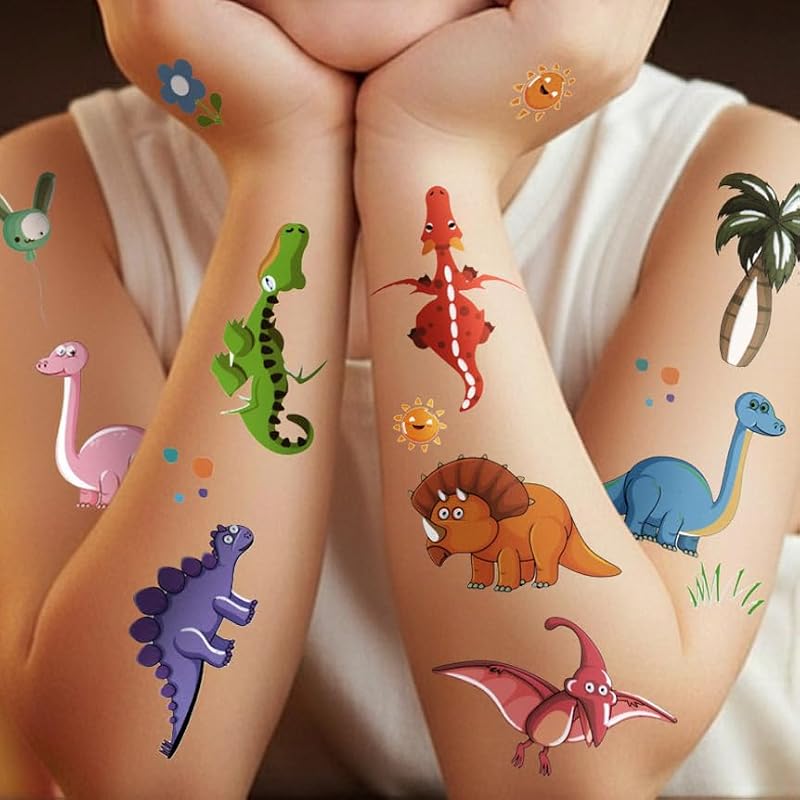 Dinosaur Temporary Tattoos for Kids - 60 Piece Set