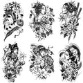 Waterproof Temporary Tattoo Stickers - 6 Sheets Japanese Designs