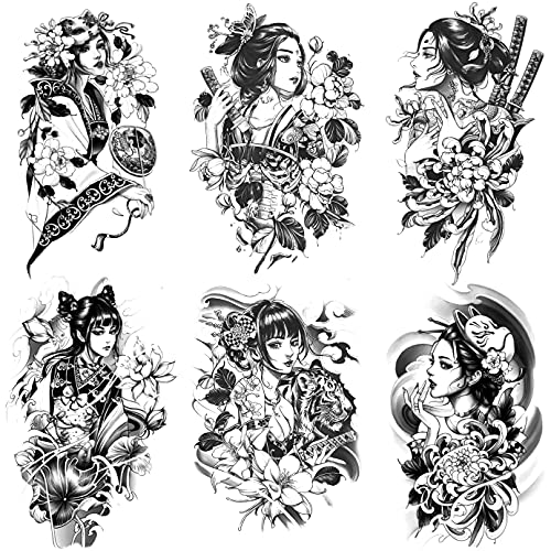 Waterproof Temporary Tattoo Stickers - 6 Sheets Japanese Designs