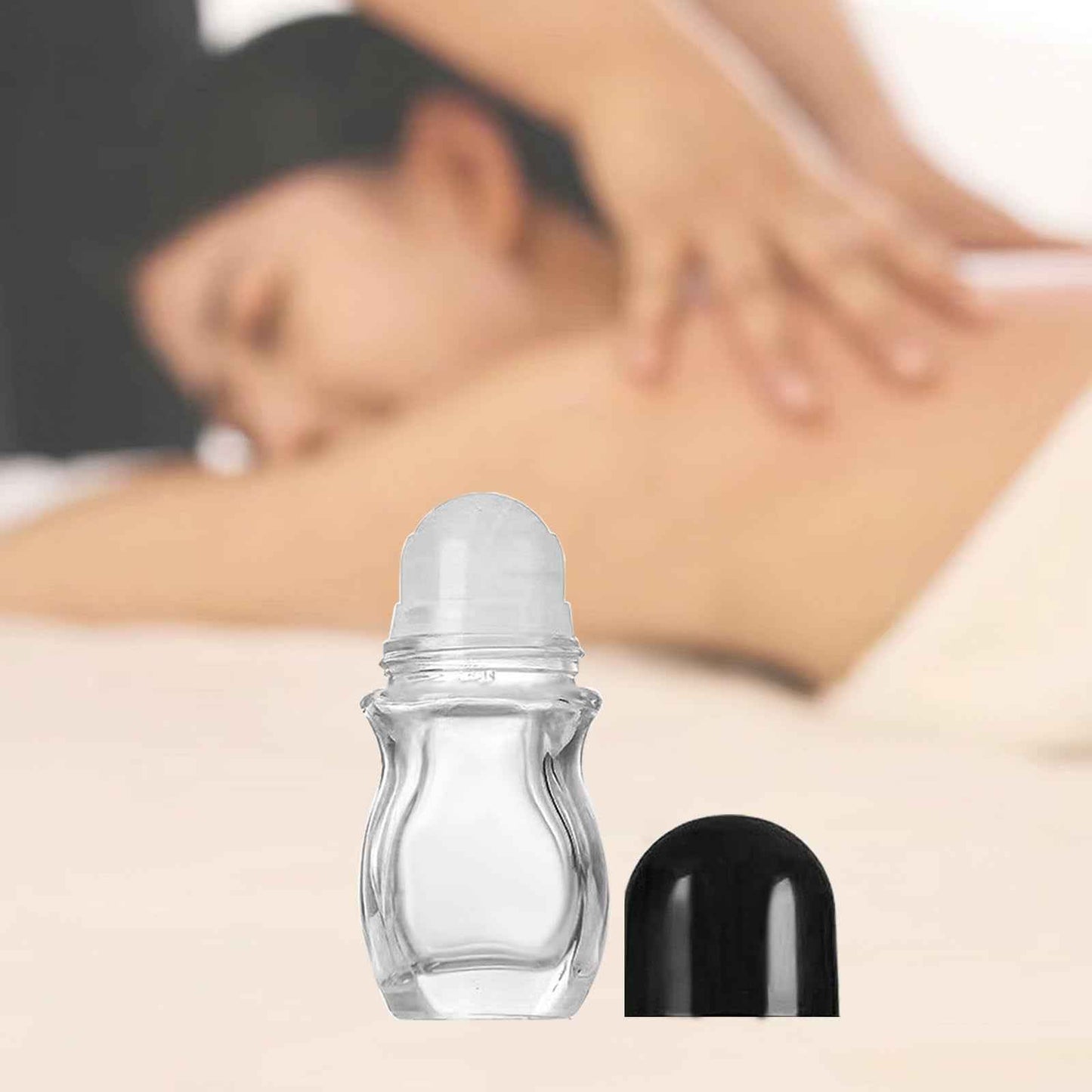 PYAWI 4 PCS 30ml Deodorant Glass Roller Bottles - 1oz Essential Oil With Plastic Ball Black Cap - Empty Refillable Massage Roll On Containers