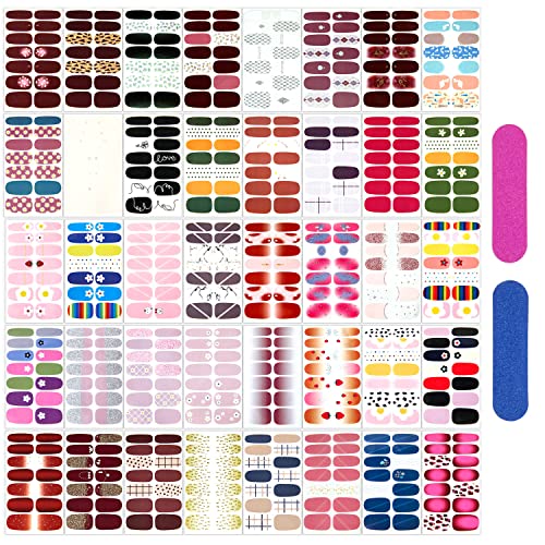 XEAOHESY 560 Pieces 40 Sheets Vibrant Color Nail Polish Strips Jamberry Nail Wraps Self-Adhesive Gel Nail Strips for Kids Real Nail Polish Stickers Full Wraps for Women Nail Art with Nail File