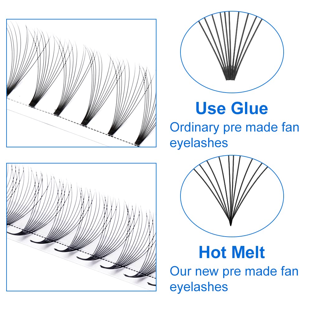 Volume Lash Extensions 10D Premade Fans Eyelash Extensions 0.07mm Thickness C/D Curl Short Stem Premade Volume Eyelash Extensions Pointed Base Fans by WENDY LASHES(10D-0.07-D, 14-20mm Mixed Tray)