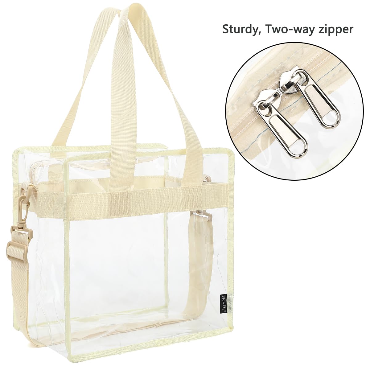 FlowFly Lunch Bag Tote Bag Lunch Organizer Lunch Holder Insulated Lunch Cooler Bag for Women/Men, Clear#Biege