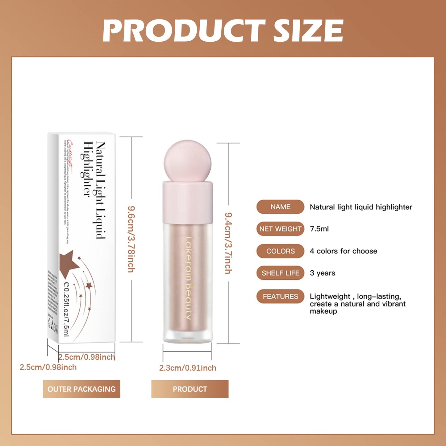 Erinde Liquid Highlighter Makeup, Pink Luminizer Face Highlight Makeup Stick, Natural Beauty Glow Finish, Lightweight Blendable Cream Face Body Liquid Illuminator Bronzer, Cruelty-free, 03 Rose Gold