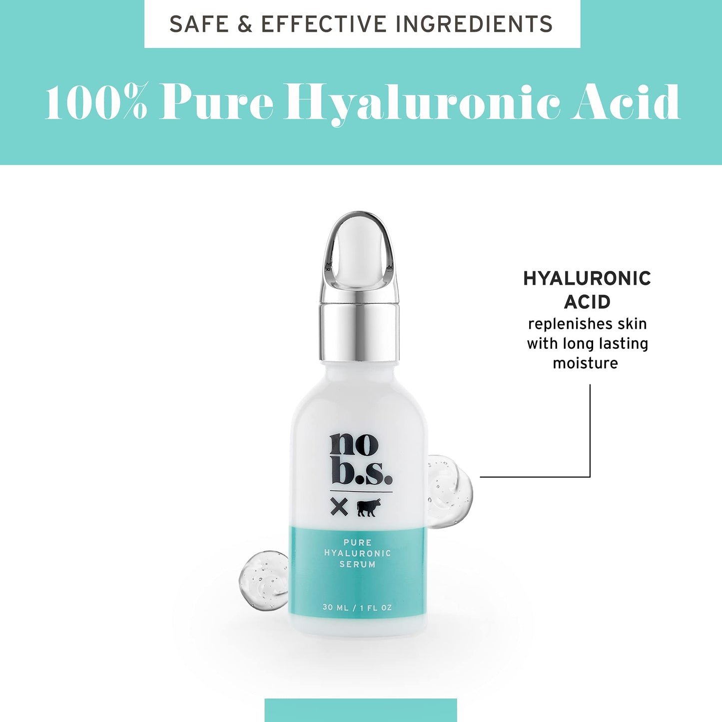 No B.S. (No Bad Stuff) Pure Hyaluronic Serum - Firming Face Serum with Hyaluronic Acid, Smooths, Hydrates, Plumps + Protects Skin, Travel size, Unscented (1 oz)