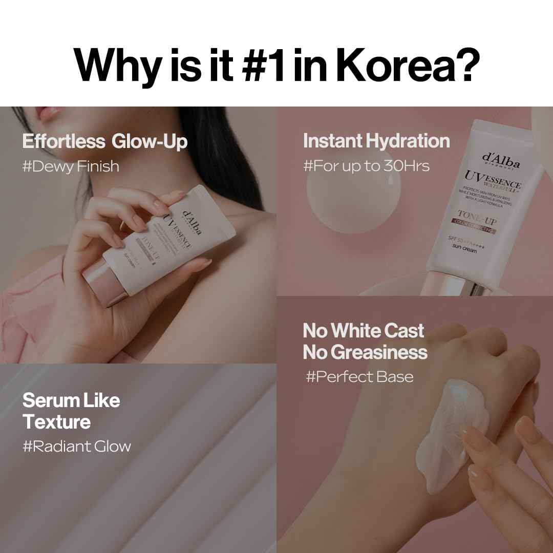 [2 ea] d'alba Piedmont Waterfull Tone-Up Sunscreen Serum BROAD SPECTRUM SPF 50 + Korean Sunscreen for Face, All Skin Tones, Sweat Proof Formula (2 x 1.69 fl.oz.)