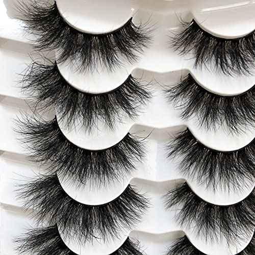 Pooplunch False Eyelashes Faux Mink Lashes Cat-Eye Look 18MM Wispy Long 8D Volume Fake Eyelash Strips 7 Pairs Pack