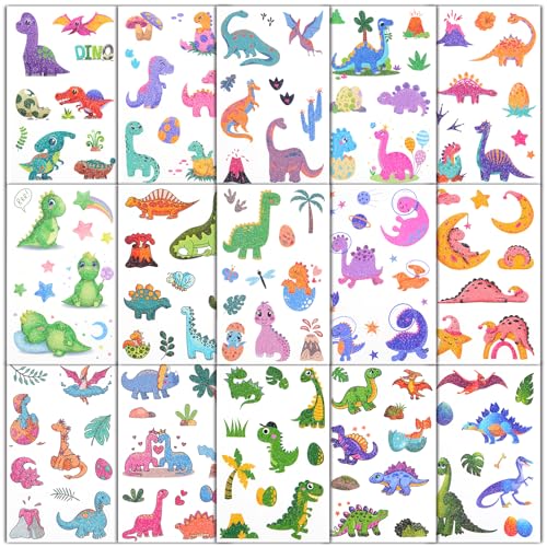 Dinosaur Glitter Temporary Tattoos for Kids - 160 Styles - Dino Party Favors, Birthday Party Supplies, T-rex Decorations