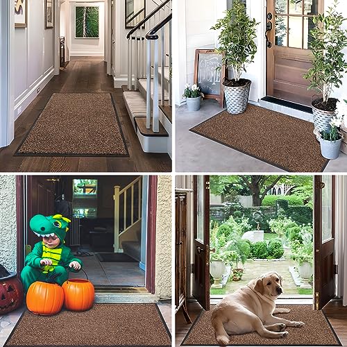 Mibao Dirt Trapper Door Mat for Indoor&Outdoor, 17" x 29.5", Black&Brown, Washable Barrier Door Mat, Heavy Duty Non-Slip Entrance Rug Shoes Scraper, Super Absorbent Front Door Mat Carpet