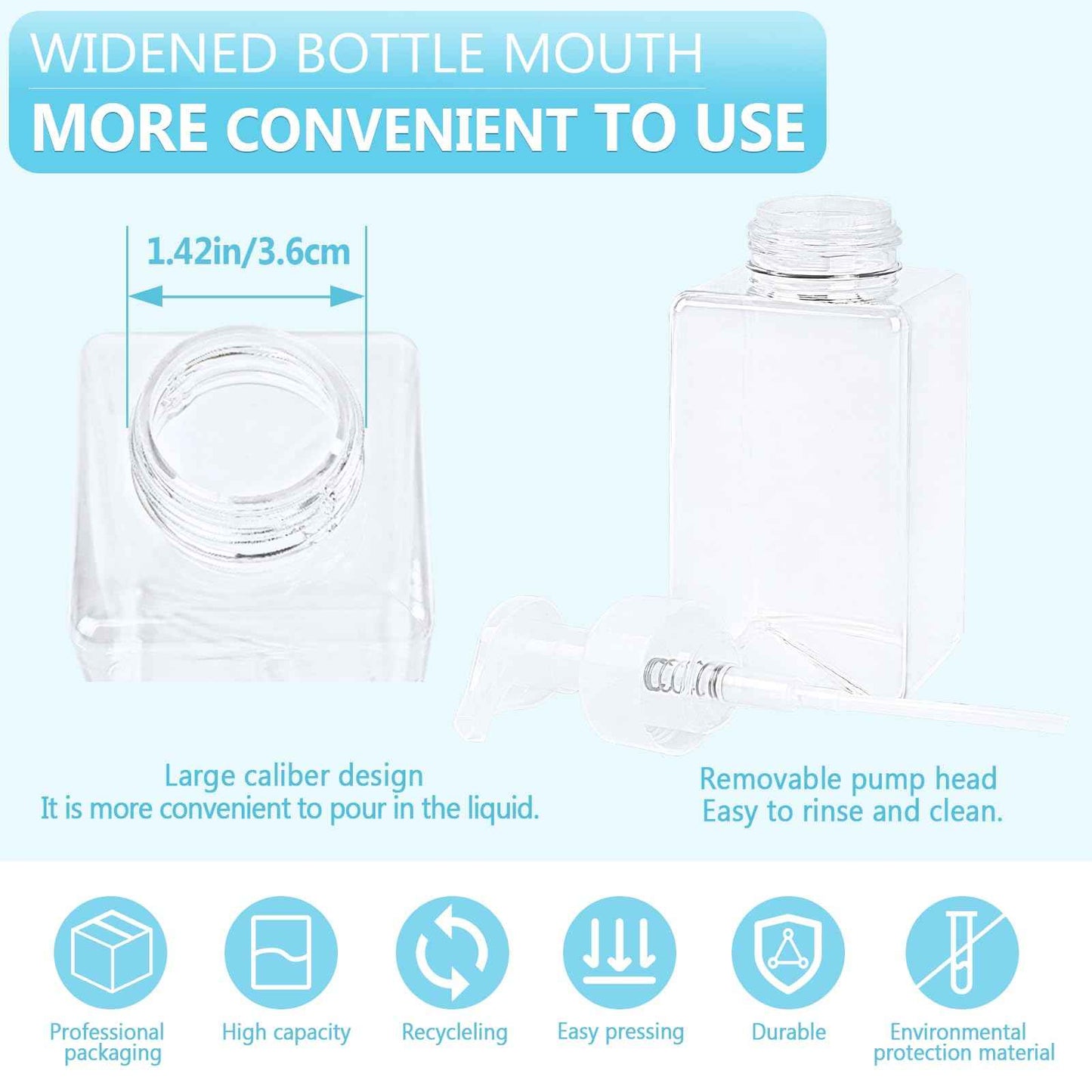 Foaming Soap Dispenser 15oz/450ml Clear Empty Foam Soap Dispensers, Square Refillable Plastic Foaming Hand Soap Dispenser Soap Pump for Liquid Soap, Shampoo, Body Wash(4 Pack)