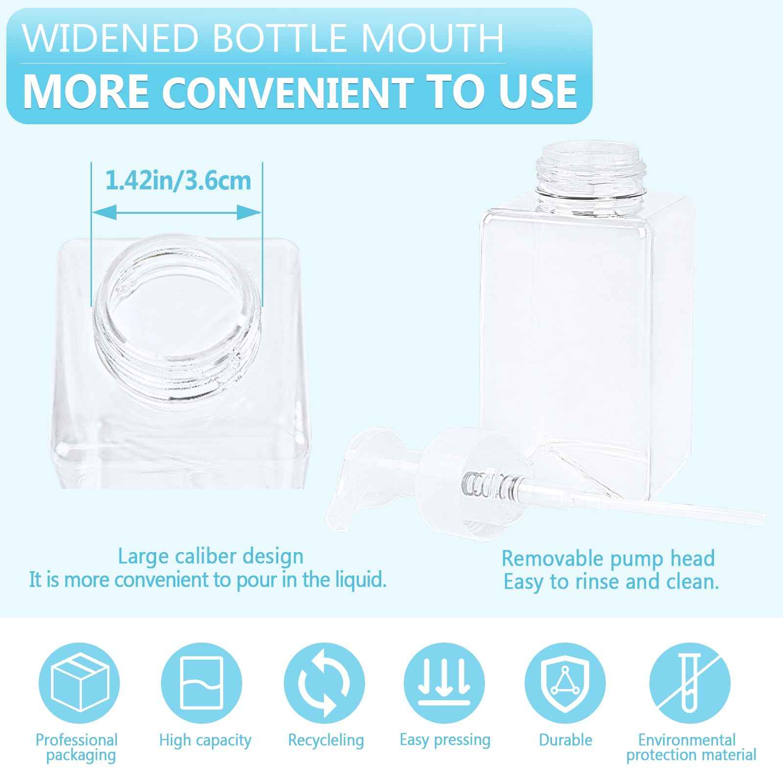 Foaming Soap Dispenser 15oz/450ml Clear Empty Foam Soap Dispensers, Square Refillable Plastic Foaming Hand Soap Dispenser Soap Pump for Liquid Soap, Shampoo, Body Wash(4 Pack)