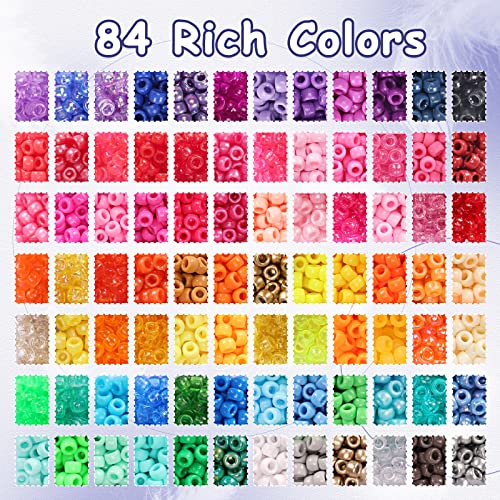 QUEFE 3250pcs Pony Beads Set, Friendship Bracelet Kit Kandi Beads 2400pcs Rainbow Beads in 96 Colors, 800pcs Letter and Heart Beads with 20 Meter Elastic Threads for Jewelry Necklace Making