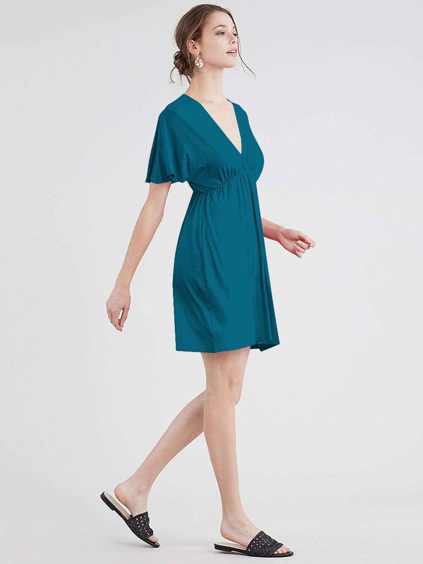 Lock and Love LL WDR 1338 Womens Short Sleeve Kimono Style Deep V-Neck Casual Summer Dress S-3XL Plus Size XXXL Teal