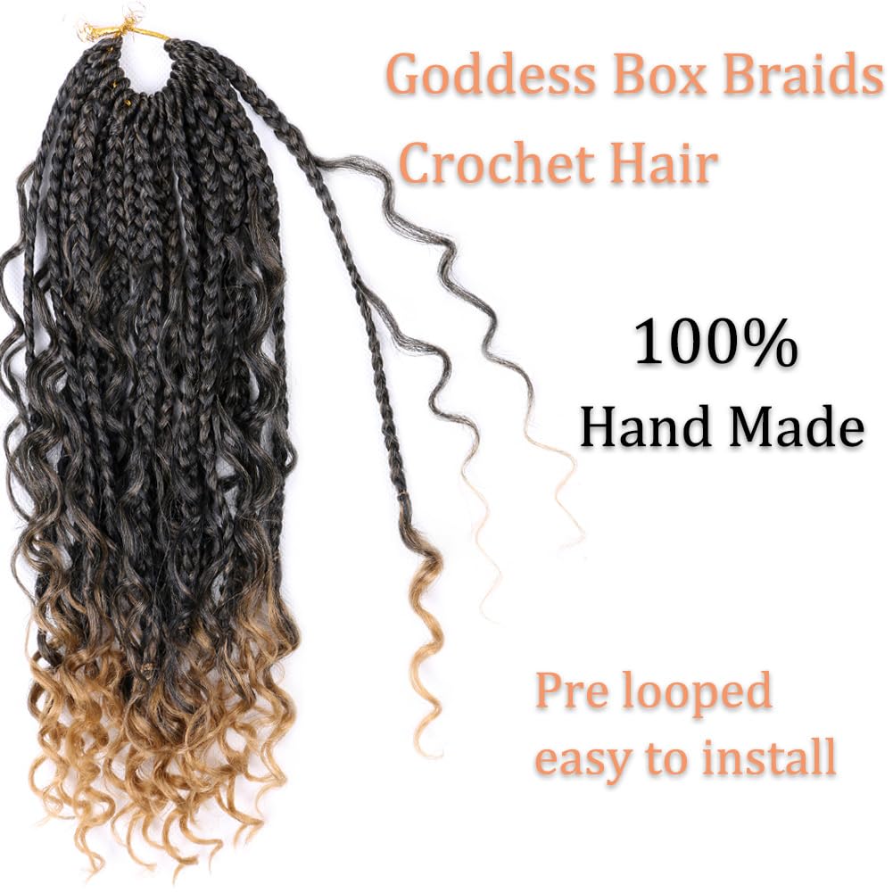 14 Inch Goddess Box Braids Crochet Hair 1 Pack Bohemian Crochet Hair Boho Box Braids with Curly Ends 3X Crochet Braids Synthetic Braiding Hair for Black Women (14 Inch(pack of 1), T27#)