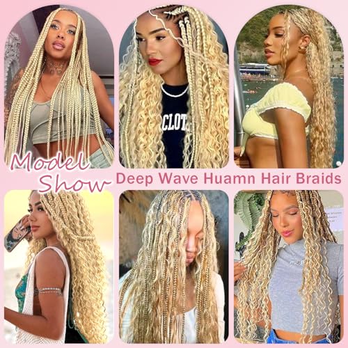 Weeybay Blonde Deep Wave Human Hair Extensions 20 Inch 3 Bundles for Braiding