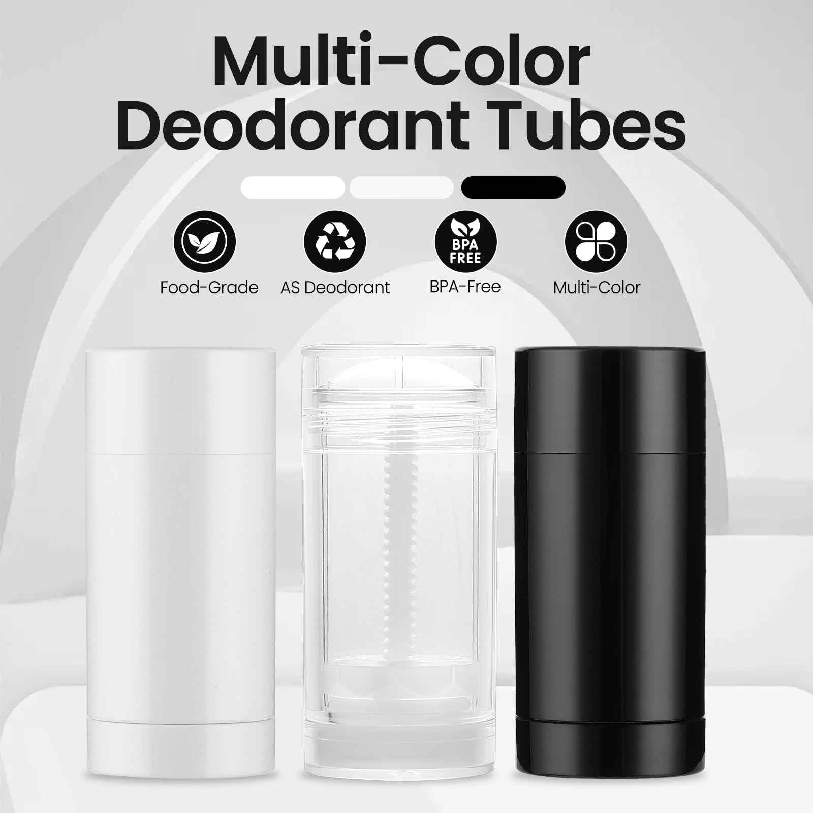 Sherules 15 Pack Black Empty Deodorant Containers - 1.7oz/50ml Twist-Up Refillable Tubes, Bottom-Fill Round Plastic Sticks for DIY Homemade Deodorant, Lip Balm & Solid Cosmetics