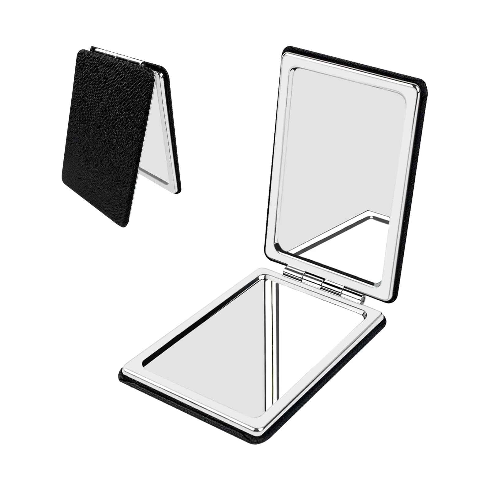 YOLCAR Portable Beauty Mirror with Leather Cover, 1X/2X Two-Sided Makeup Small Pocket Mirror, Portable for Travel and Purses - Black